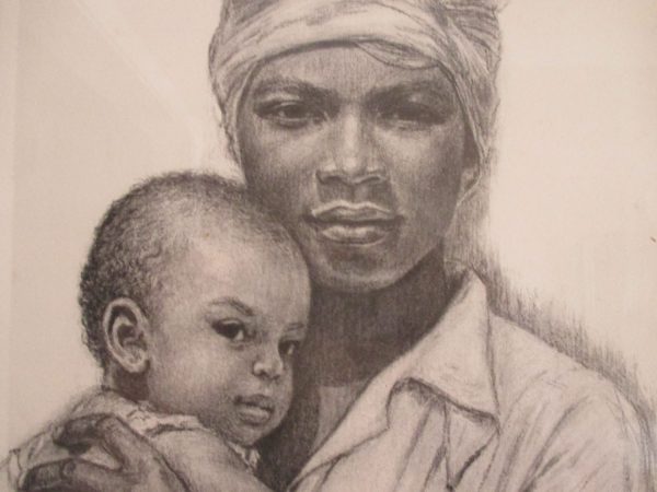 Vintage art lithograph from charcoal J Macdonald Henry Jamaican Madonna Mother with Child Faces Series Black Americana Collectible Artwork