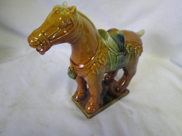 Vintage Beautifully Colored Tang Horse Figurine Chinese Traditional Burial Piece Porcelain green brown blue white