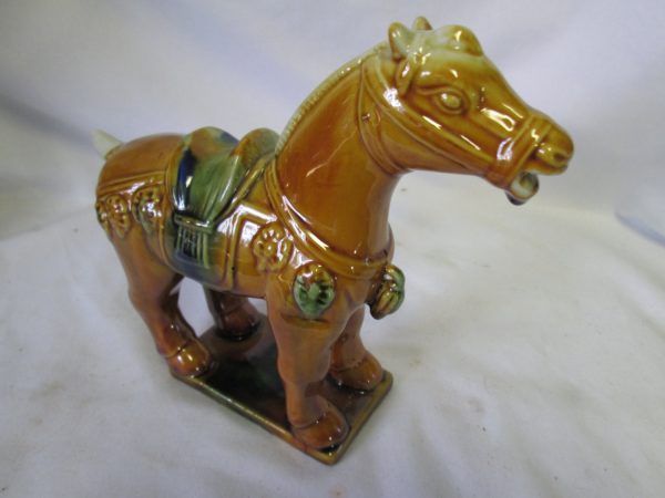 Vintage Beautifully Colored Tang Horse Figurine Chinese Traditional Burial Piece Porcelain green brown blue white