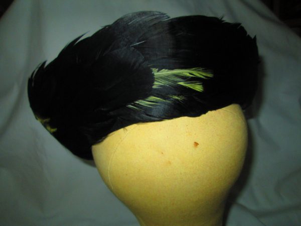 Vintage Black wool with Feather Hat Wide Brim Milbrae Hat USA Mid Century