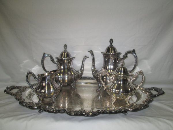 Vintage By Poole 400 Silver 1960's Silverplate Silverplate E.P.C.A. Lancaster Rose Five Pc Tea Coffee Service Set  20.5"x30.5"