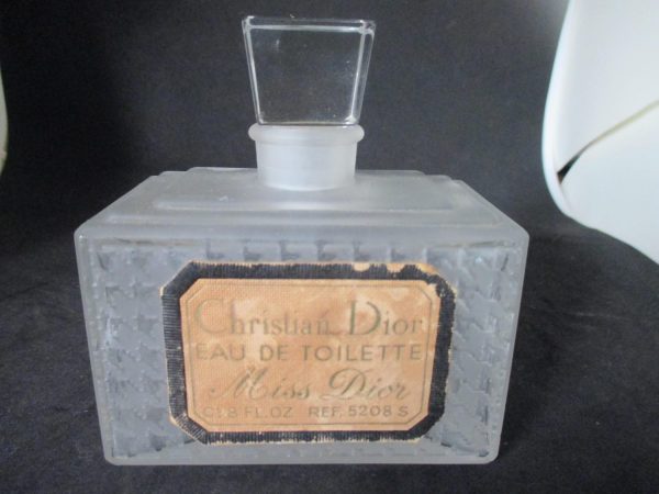 Vintage Christian Dior crystal perfume bottle Eau de toilettte Miss Dior 8 oz bottle ground square stopper cottage shabby chic Art Deco