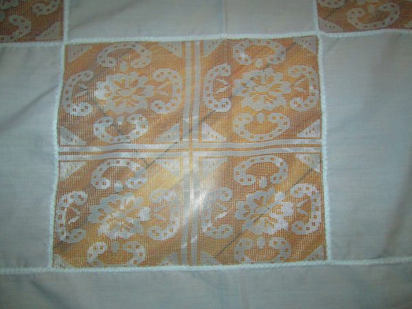 Vintage Cotton and Lace Oval Tablecloth White cotton with white lace and lace trim 64"x72"
