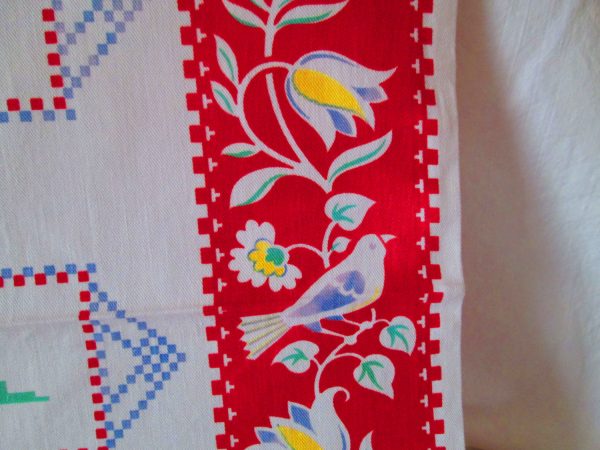 Vintage Cotton Printed Kitchen Towel Vivid Colors Folk art pattern home made vintage kitchen decor