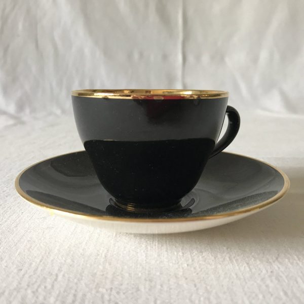 Vintage Demitasse Tea cup and Saucer Black & Gold Denmark Mid Century Fine china