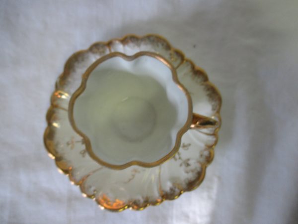 Vintage demitasse tea cup and saucer white with gold trim nice tiny detailed flowers