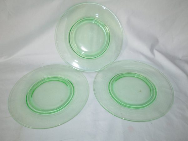 Vintage Depression Glass 3 Uranium Glass Snack Dessert Salad Plates Glow bright green under black light