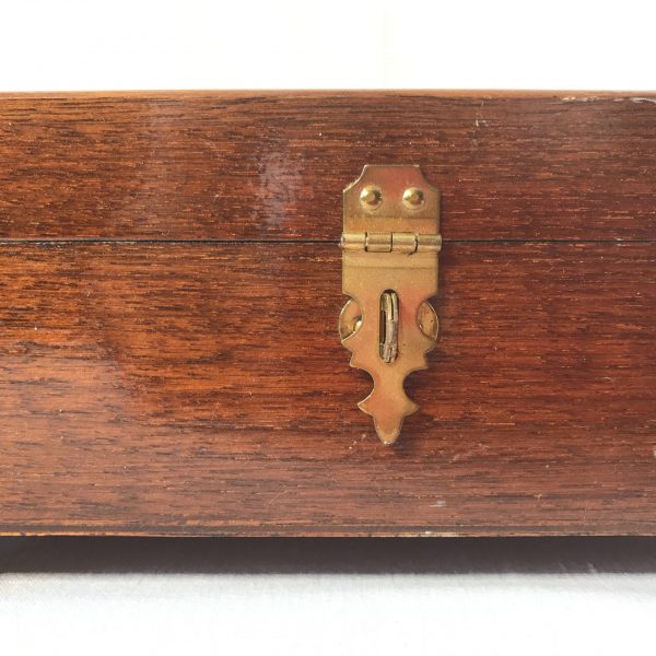 Vintage Dovetail Storage Jewelry Box footed with latch carved lid folk art