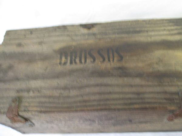 Vintage Drossos Greek Wooden Hinged Lid Box Storage Garage Collectible Tools