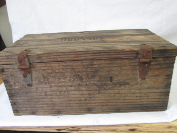 Vintage Drossos Greek Wooden Hinged Lid Box Storage Garage Collectible Tools
