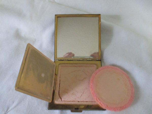 Vintage face powder compact New Old Stock unused Rose Floral Brass Compact