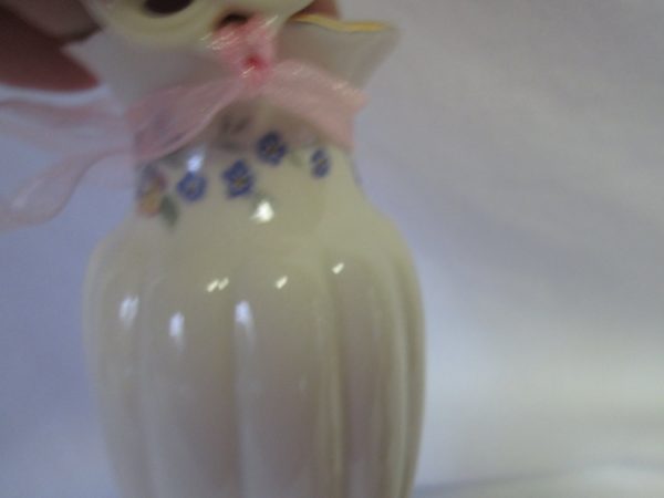 Vintage fine bone china Lenox Perfume bottle with matching vase trimmed in flowers at top, fine china stopper