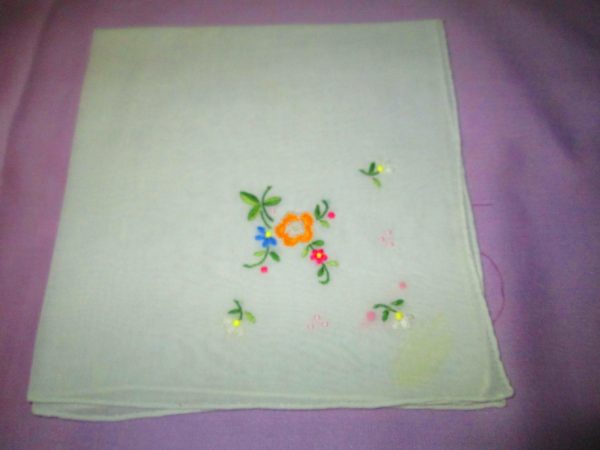 Vintage Floral embroidered hanky handkerchief cotton collectible shabby chic display cottage decor cotton
