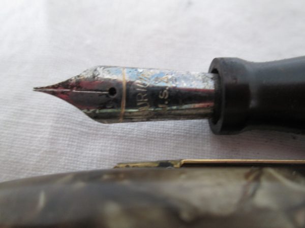 Vintage Fountain Pen Marble Brown Finish Filler Pen Durium Nib Drawno Pen
