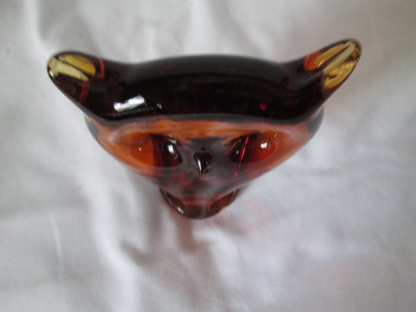 Vintage glass owl figurine home decor collectible paperweight blown glass amber Mid Century Modern