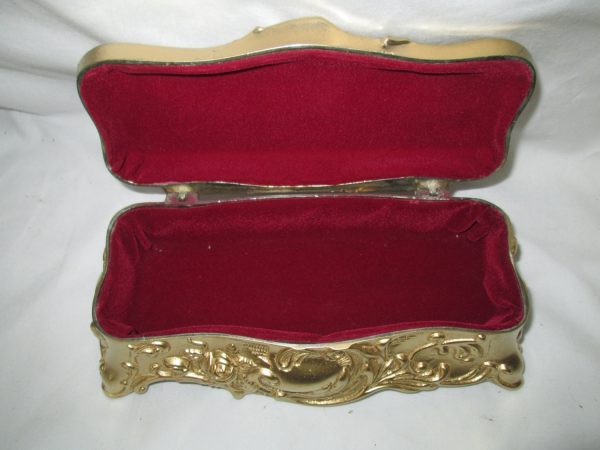Vintage Gold Metal Ornate Coffin Box Jewelry box lined