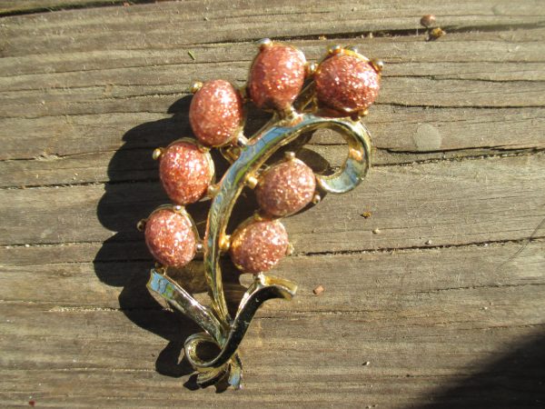 Vintage Goldstone Mid Century pin brooch vintage unique jewelry large sparkly pin Japan collectible