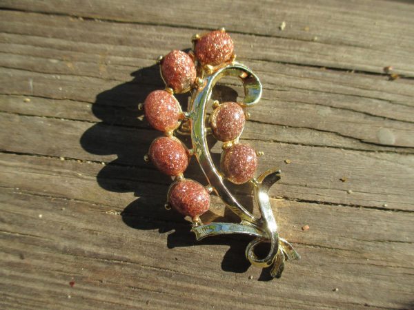 Vintage Goldstone Mid Century pin brooch vintage unique jewelry large sparkly pin Japan collectible