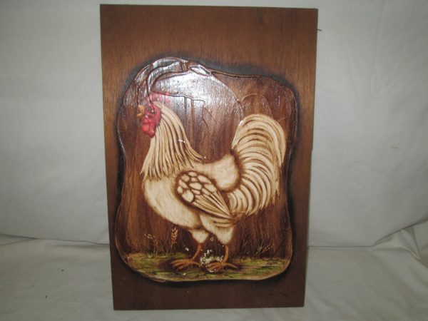Vintage Hand Painted Chicken Picture Painted on Wood Neat Design Textured signed Melba