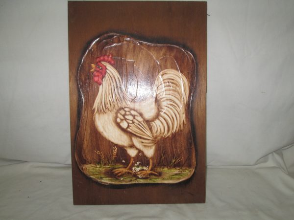 Vintage Hand Painted Chicken Picture Painted on Wood Neat Design Textured signed Melba