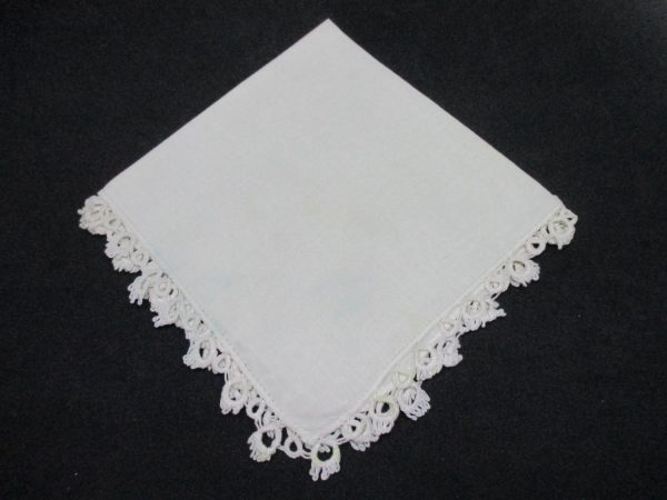Vintage Hanky Handkerchief collectible display cottage White with white tatted edges 12" x 12" cotton