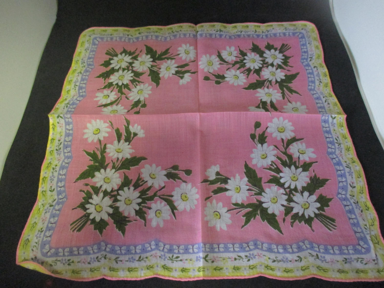 Vintage Hanky Handkerchief Printed Bright Pink cotton with lavender and ...