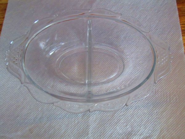 Vintage Heisey Glass Divided Bowl Vegetable Snack RARE Oval Bowl
