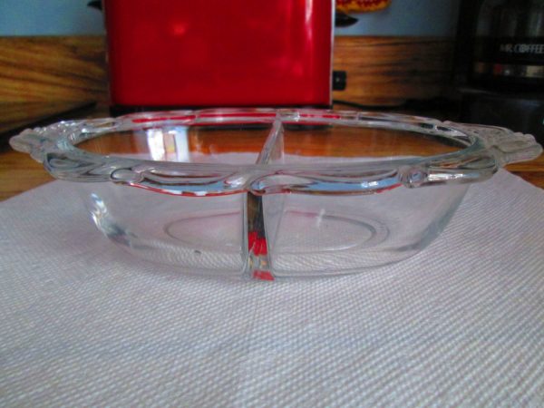 Vintage Heisey Glass Divided Bowl Vegetable Snack RARE Oval Bowl