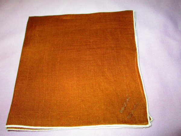 Vintage Linen hankie dark brown handkerchief white edge