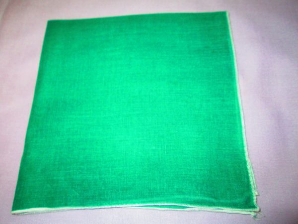 Vintage Linen hankie green white trim handkerchief