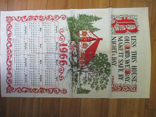 Vintage Linen Kitchen Towel 1966 Calander bless this house vivid colors very clean display collectible kitchen cottage shabby chic farmhouse