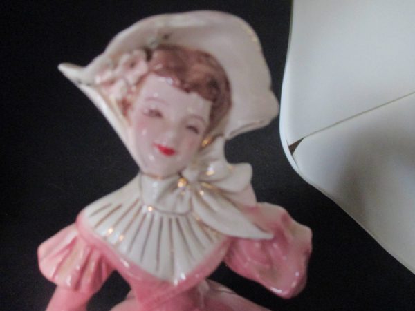 Vintage Louise Florence Ceramics RARE Pink Dress Collectible woman Figurine Victorian style Pink display collectible shabby chic cottage