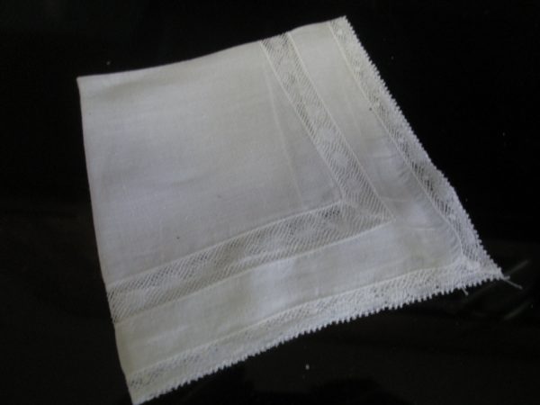 Vintage Mid Century Japan Cotton Hankie Handkerchief White Cotton 10x10 lace trim