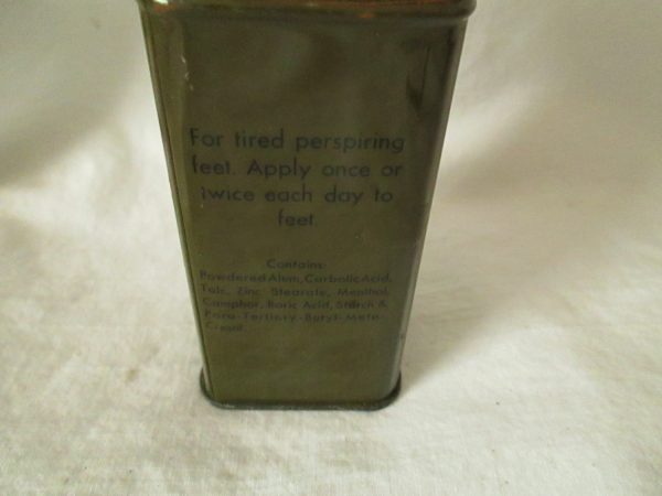 Vintage Military Foot Powder Full Can Military Issue 1940's Tin Litho Can with Plastic Lid