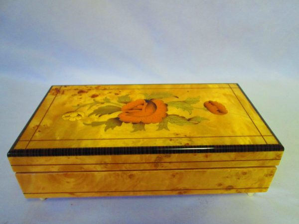 Vintage Modern Retro Hinged Box 1970's Italy Wooden Jewelry Storage decor Mid century style Reuge Musical movement