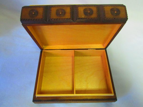 Vintage Modern Retro Hinged Box 1970's Poland Wooden Jewelry Storage Box handcrafted home decor Mid century style Copper top box