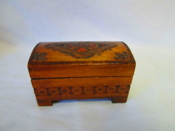Vintage Modern Retro Hinged Box 1970's Poland Wooden Jewelry Storage Box handcrafted home decor Mid century style Heart top box