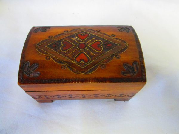 Vintage Modern Retro Hinged Box 1970's Poland Wooden Jewelry Storage Box handcrafted home decor Mid century style Heart top box