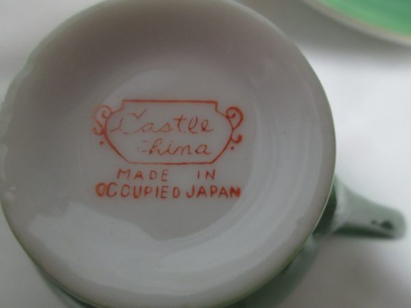 Vintage Occupied Japan Fine china Green demitasse cup and saucer with floral pattern