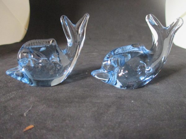 Vintage pair of Fish Periwinkle blue paperweights figurines light blue glass nice detail collectible cottage decor