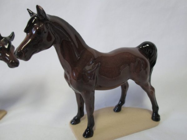 Vintage Pair of Retired Hagen Renaker Fine Porcelain Shinny Horse Figurines Bay Mare & Stallion ~these were reissued 2006