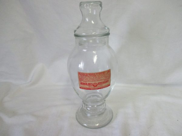 Vintage Pharmacy Apothecary Jar Large Glass with Glass Lid Poison Wood Alcohol Medical Arts Apothecary