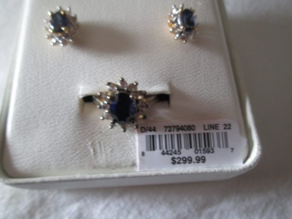Vintage Princess Diana Ring and Matching Earrings Sapphires & Sterling Silver