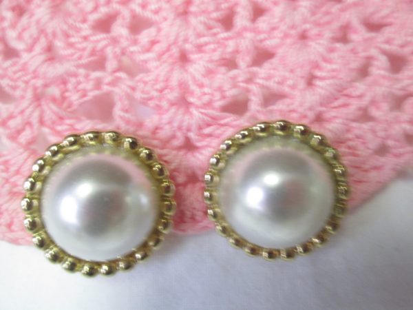 Vintage Round Large Faux Pearl Clip Earrings