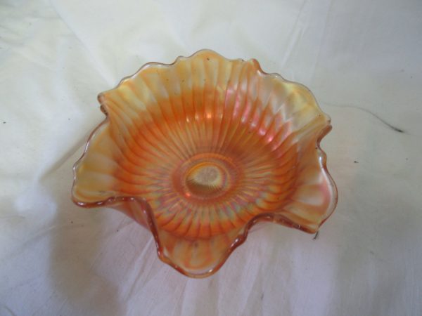 Vintage Ruffled Carnival Glass Pin Nut candy Display Decor dish bowl Iridescent Marigold collectible farmhouse cottage
