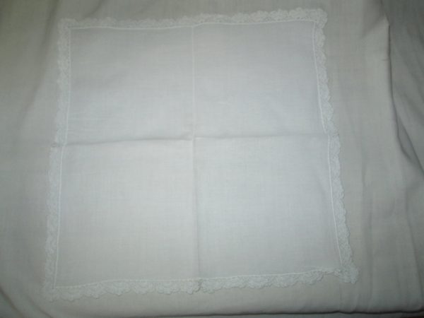 Vintage white crochet trim on white linen hankie wedding bridal gift handkerchief