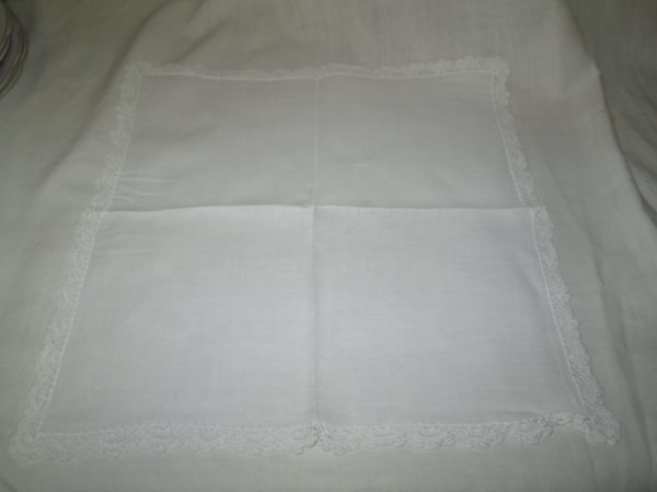 Vintage white crochet trim on white linen hankie wedding bridal gift handkerchief