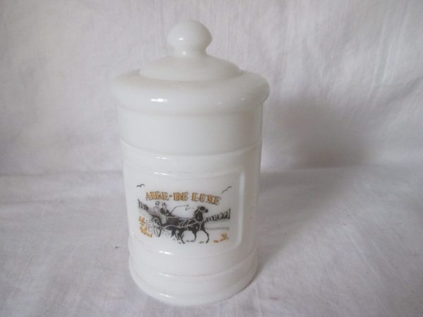 Vintage White Milk Glass Apothecary Jar with Lid Aire-De Luxe Pharmacy Jar Pharmaceutical Mecical Collectible Display Jar