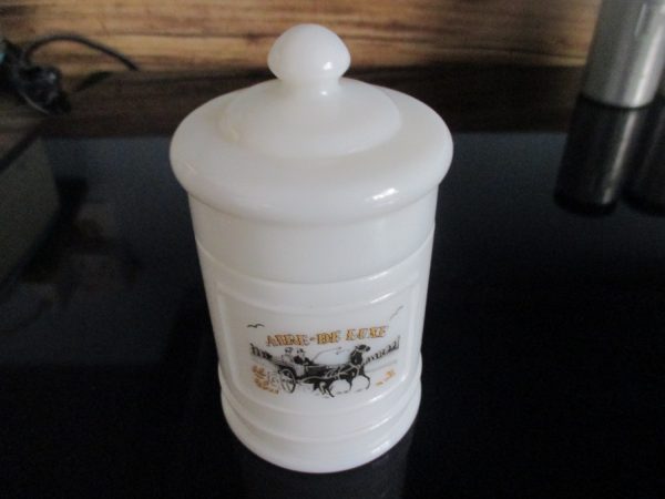 Vintage White Milk Glass Apothecary Jar with Lid Aire-De Luxe Pharmacy Jar Pharmaceutical Mecical Collectible Display Jar