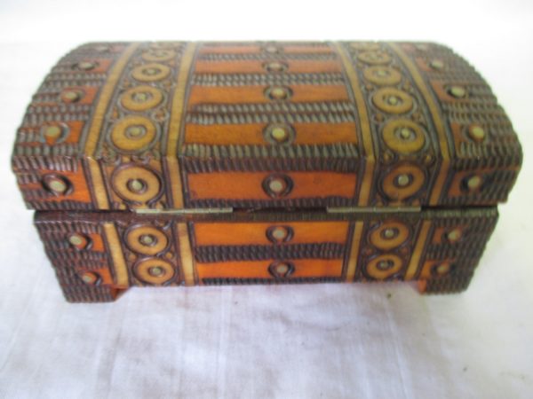 Vintage Wooden Box hand carved detailed design Made in Poland Mid century Modern Storage jewelry trinket box
